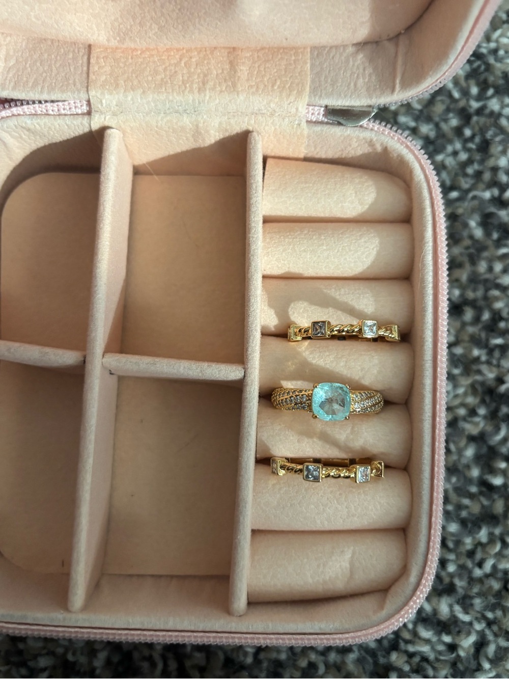 Gold Plated Ring Set with Light Blue Gemstone